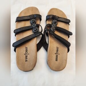 Minnetonka Black Women Velcro Sandals/Slides. Size 8